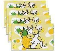Girls Milk Cow Pineapple Placemats Set of 4 Cow Fruit Yellow Girly Table Mats Placemat Kids Toddler Kawaii Milk Cow Farmhouse Decor Table Place Mats Kitchen Dining Table Collection 45X30cm