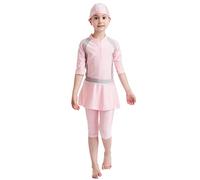 Girls Modest Swimwear Muslim Swimsuits Zip Closure Swim Top Pants Hijab Burkini Bathing Suits Kids Swimming Pakistan Dubai Middle East Surfing Outfit Rash Guard Beachwear Pink 7-8 Years