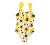 Girl's Monokinis Swimsuits Cute Print 1-Piece Swimwear Tummy Swimming Costume Kids High Leg Cut Bathing Suit Summer Holiday Beachwear for Girls 5 to 14 Years (Yellow, 9-10 Years)