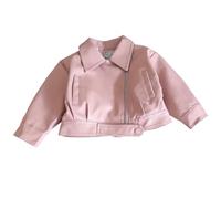 Girls' Motorcycle Pretty Cool Style Large Lapel Zip Leather Jacket 2024 Autumn and Winter Top Ski Overall Children 92, pink, 3-4 Years
