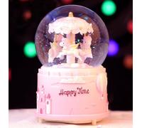Girls Musical Snow Globe Crystal Ball Merry Go Around Snow Music Box Rotating Musical Box with Colorful LED Light Melody Musical Gift Artware Christmas New Year Birthday Gift For Kids Bedroom Decor