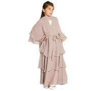 Girls' Muslim Chiffon Prayer Dress Abaya Cardigan with Hijab Islamic Open Front Abaya Men's Hijab Dresses Abaya with Headscarf, b, 11-12 Years