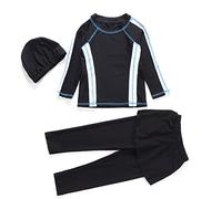 Girls Muslim Swimwear Modest Swimming Costume Hijab Hooded Burkini Rash Guard Bathing Suit Top Pants Two Pieces Tankini Beachwear Surfing Outfit Full Coverage Swimsuit 3# Black 9-10 Years