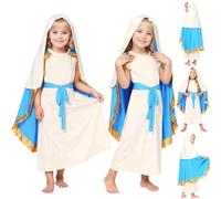 Girls Nativity Mary Costume Christmas Outfit Xmas School Play Fancy Dress Attire for Kids Age 4-12 Years