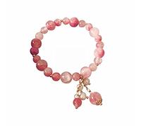 Girls Natural Strawberry Gemstone Stone Bead Bracelets Design Sense Bracelet Strawberry Buddha Series Girl Hand String Temperament Jewelry Watch with Multiple (Pink, One Size)