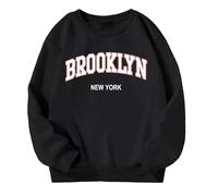 Girls New York Sweatshirt Casual Crewneck Jumper Letter Print Casual Long Sleeve Pullover Top Oversized Lightweight Tops asual Loose Breathable Kids Sweatshirts (Black, 4-5 Years)