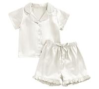 Girls Nightdress Plain Pyjamas for Printing Summer Matching Silk Outfits Teens Pjs Bluey Boys Satin Set Pyjama Shorts Kids Teenage Gifts,White #1,8-9 Years