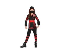 Girls Ninja Costume Black and Red Warrior Outfit with Hood and Mask 5-6 Years