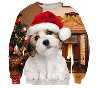 Girls No Ugly Xmas Sweatershirt Long Sleeve 3D Print Christmas Trees Dog Fireplace Ornaments Hoodie Apparel My Winter Loose Light Top T Shirt Plus Size X Large