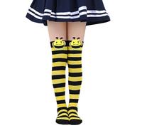 Girls Novelty Socks Bee Socks Halloween Knee High Socks Cosplay Striped Stockings for Halloween Party (Yellow, One Size)