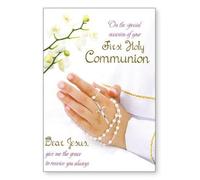 Girls On Your First Holy Communion Card with Insert White Rosary Gold Embossed Girl