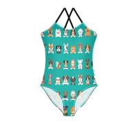 Girl's One Piece Swimsuit Cartoon Dog Faces Pattern Bathing Suit Beach Swimwear 3-10T Animal Puppy Dogs Multi