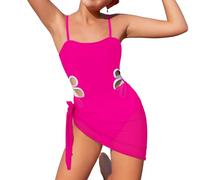 Girls One Piece Swimsuit Kids Sleeveless Swimwear with Cover Up Skirt Adjustable Straps Cut Out Bathing Suit Swimwear for Girls 8-16 Years