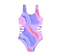 Girls One Piece Swimsuit Shimmer Mesh Insert Cut Out Back Surf Style Bathing Suit for Kids Quick Dry Lined Full Coverage Youth Swimwear