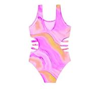 Girls One Piece Swimsuit Shimmer Mesh Insert Cut Out Back Surf Style Bathing Suit for Kids Quick Dry Lined Full Coverage Youth Swimwear