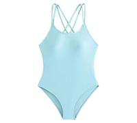 Girls One Piece Swimsuit Solid Color Cross Back Kids Teens Swimming Costume with Adjustable Straps Sleeveless Beach Bathing Suit Quick Dry Swimwear for Summer Holidays Pool 8-12 Years Light Blue