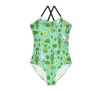 Girl's One Piece Swimsuit Summer Frog Canes Flowers Bathing Suit Beach Swimwear 3-10T Animal Frogs Multi