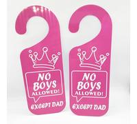 Girls Only No Boys Allowed Door Hanger Sign 3.5x9.5 Inch Girl Cave Sign for Nursery Toddler Room Decorations,2 Pcs