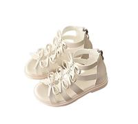 Girls Open Toe Gladiator Zipper Low Heel lightweight Breathable Sandals Summer Casual Comfortable Wide Shoes Beach Vacation Boho Slides Wedding Party Princess Shoes (Beige, 11 Little Child)