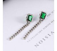Girls Opening 925 Sterling Silver Vintage Chinese Green Zircon Necklace Bracelet Ring Earrings Square Chain Temperament Accessories Charm Adjustable,Earrings Birthday Gift