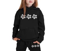 Girls Outfit Set Casual Hoodie and Jogging Bottoms 2-Piece Cute Printed Pullover Tracksuit for Toddlers Kids Black