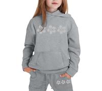 Girls Outfit Set Casual Hoodie and Jogging Bottoms 2-Piece Cute Printed Pullover Tracksuit for Toddlers Kids Grey
