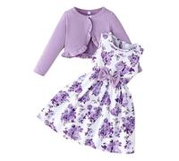 Girls Outfits 2 Piece Set Sleeveless Dress and Cardigan Combo Fashionable Toddler Dresses for Baby Girls Age 2-8 Years Casual Spring Fall Wardrobe (Purple-c, 3-4 Years)