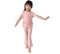 Girls Outfits 2 Piece Set Summer Casual Drawstring T-Shirt with Flare Leg Pants Soft Comfortable Playwear for Toddler Kids Age 2-10 (9-10 Years)