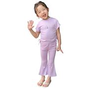 Girls Outfits 2 Piece Set Summer Casual Drawstring T-Shirt with Flare Leg Pants Soft Comfortable Playwear for Toddler Kids Age 2-10 (A-Purple, 5-6 Years)