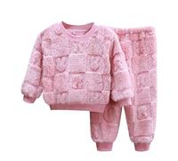 Girls Outfits Set Fleece Pajamas Two Piece Jacquard Homewear Fuzzy Warm Baby Children's Comfortable Soft Cozy Winter Sleepwear (10-11 Years) Pink