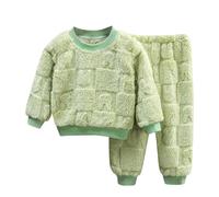 Girls Outfits Set Fleece Pajamas Two Piece Warm Fuzzy Homewear Jacquard Baby Children's Comfortable Soft Cozy Winter Sleepwear (Green, 4-5 Years)