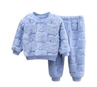 Girls Outfits Set Fleece Pajamas Two Piece Warm Fuzzy Homewear Jacquard Baby Children's Comfortable Soft Cozy Winter Sleepwear (Blue, 6-12 Months)