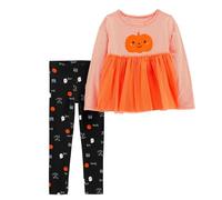 Girls Outfits & Set Halloween Toddler Girl Pumpkin Print Tunic Dress Shirt Pants Set for Fall Winter Clothing (Orange, 7-8 Years)