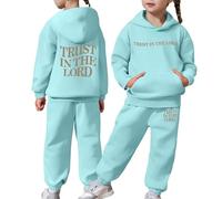 Girls Outfits Set Long Sleeve Hoodie Pants Sweat Suit Toddler Kids Warm Solid Pullover Tops Casual Comfortable (Blue, 8-9 Years)