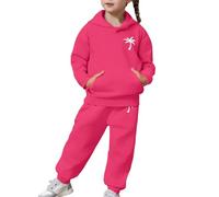 Girls Outfits & Set Long Sleeve Hoodie Pullover Tops with Pants Warm Sweat Suit for Toddler Kids Comfortable Casual Wear (6-7 Years) Hot Pink