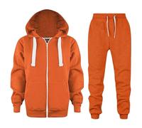 Girls Outfits Set Long Sleeve Zip Up Hoodie Sweatshirt Top with Coat Jacket and Pants Comfortable Casual Winter Wear for Kids (Orange-B, 11-12 Years)