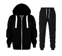 Girls Outfits Set Long Sleeve Zip Up Hoodie Sweatshirt Top with Coat Jacket and Pants Comfortable Casual Winter Wear for Baby Kids (Black-A, 3-4 Years)