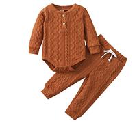 Girls Outfits Set Newborn Infant Baby Autumn Winter Long Sleeve Solid Warm Romper Tops Pants 2PCS Clothes Outfit for Toddler (Yellow, 18-24 Months)