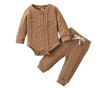 Girls Outfits Set Newborn Infant Baby Autumn Winter Long Sleeve Solid Warm Romper Tops Pants 2PCS Clothes Outfit for Toddler (Brown, 3-6 Months)