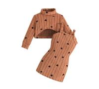 Girls Outfits Set Toddler Baby Clothes High Neck Long Sleeve Crop Top with Strappy Dress Casual Playwear for Daily Outdoor Party Spring Fall Winter (Orange, 2-3 Years)