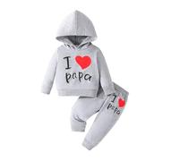 Girls Outfits Set Toddler Hoodie and Pants Two Piece Casual Letter Print Sweatshirt Elastic Waist Daily Wear Outdoor Activities Comfortable Warm (Grey, 12-18 Months)