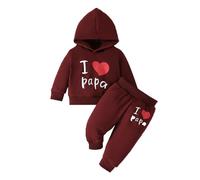 Girls Outfits Set Toddler Hoodie and Pants Two Piece Casual Letter Print Sweatshirt Elastic Waist Daily Wear Outdoor Activities Comfortable Warm (Brick Red, 2-3 Years)