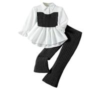 Girls Outfits Sets Asymmetrical Knit Top Flared Pants Two Piece Toddler Kids Fashionable Casual Winter Autumn School Party (Black, 7-8 Years)