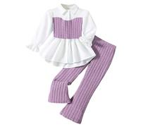 Girls Outfits Sets Asymmetrical Knit Top Flared Pants Two Piece Toddler Kids Fashionable Casual Winter Autumn School Party (Purple, 3-4 Years)