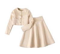 Girls Outfits Sets Casual Long Sleeve Jacket and Skirt Comfy Loose Fit Spring Summer Wear for Everyday Outdoor Parties Age 7-12 (White, 8-9 Years)