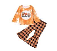 Girls Outfits & Sets - Kids Toddler Baby Girls Autumn Halloween Print Plaid Long Sleeve Tops Pants Set Clothes for (Yellow, 4-5 Years)