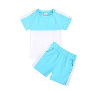 Girls Outfits Size 5 Toddler Kids Infant Baby Unisex Summer Tshirt Shorts Soft Patchwork Cotton 2PC Sleepwear Outfits Clothes Girls 8 10 Clothes Outfits (Sky Blue, 5-6 Years)