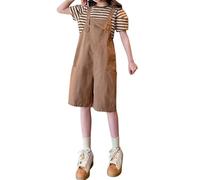 Girls Overall Shorts Bib Shortalls Comfortable Stretch Jumpsuit Knee Length Dungarees Straps Workwear with Pockets Romper Casual Wear Playsuit Outfit Suspender Loose Bermuda (Coffee, 9-10 Years)