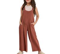 Girls Overalls Kids Loose Casual Sleeveless Jumpsuits Harem Pants One Piece Rompers with Pockets Trendy Summer Solid Outfits Casual Sleeveless Jumpsuits Harem Pants Rompers (Brown #2, 10-12 Years)