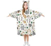 Girls Oversized Blanket Hoodie, Guinea Pig Forest Leaves Beautiful Cat Outer Space Warm Fleece Sweatshirt Plush Wearable, Front Roomy Pocket, Cute Ear Cap, L